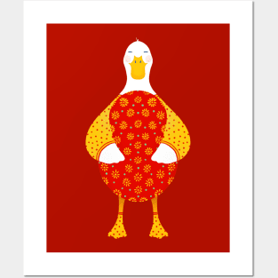 Cute white duck with red floral easter egg, version 3 Posters and Art